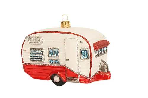 IMPULS Christbaumschmuck, Christbaumschmuck Glas Wohnwagen 11cm weiß / rot