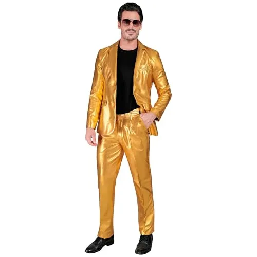 W WIDMANN MILANO Party Anzug Herren - 80er Jahre Kostüm für Karneval und Festival - Glänzendes Set mit Jackett und Hose in Metallic Gold für einen beeindruckenden Auftritt bei Events. Angenehmer Schnitt sorgt für Komfort und Stil bei jeder Feier.