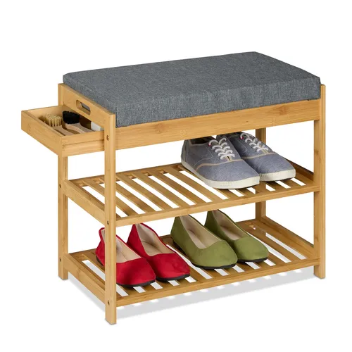 relaxdays Schuhbank mit Polster und Schublade - Drohnen-Zubehör: Stilvolle Schuhbank mit bequemer Polsterung und zusätzlicher Schublade für optimalen Stauraum – ideal für Flur oder Schlafzimmer.