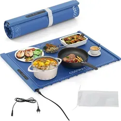 COSTWAY Elektrische Wärmematte Silikon, Speisewärmer rollbar, Warmhalteplatte mit automatischer Abschaltung, 3 Temperaturregelung 60-100°C & Tim... - Blau