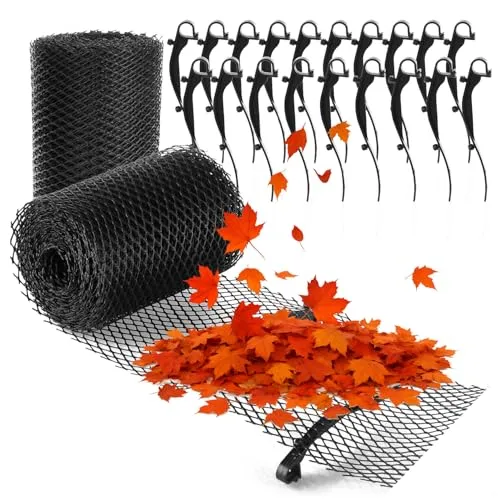 com-four® 16 Meter Rolle Dachrinnenschutz für Haus, Carport, Stall mit 20 Klammern - zuschneidbar - Regenrinnenschutz-Set - Laubschutz - Laubfang mit Befestigungsclips (Set 4 - Rolle 16m / 20 Clips)