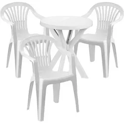 4-teilige Sitzgarnitur Weiß - witterungsbeständig und platzsparend - Hochwertige 4-teilige Gartengarnitur aus witterungsbeständigem Kunststoff. Ideal für Garten und Balkon! Platzsparend stapelbar, leicht zu reinigen und mit festem Stand. Perfekt für entspannte Stunden im Freien.
