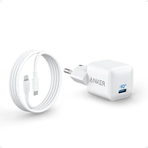 USB C Ladegerät 20W, Anker 511 (Nano), PIQ 3.0 kompaktes Schnellladegerät mit 180cm USB C auf Lightning Kabel (MFi Zertifiziert), iPad Ladegerät für iPhone 14/13 Serie/iPad Pro und mehr