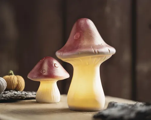 LED Dekofigur Fliegenpilz 2er Set 9 + 17 cm hoch, Herbst Leucht Deko Pilz Figur