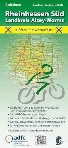 Radfahren - Rheinhessen Süd / Landkreis Alzey-Worms: Maßstab 1:30.000 - reißfest und wetterfest - Von Saulheim bis Worms und von Wöllstein bis ... mit ADFC-Tourenvorschlägen)