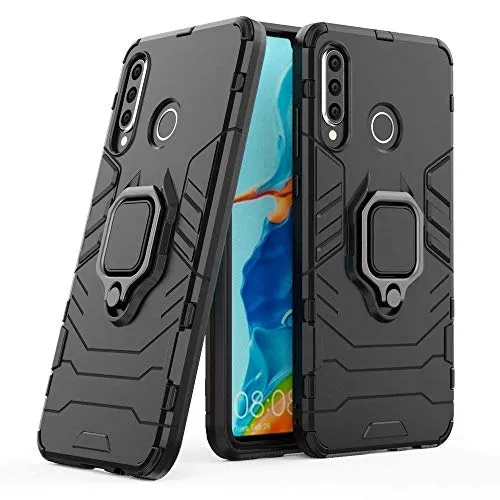 COFI 1453 Ring Armor Kickstand Schutzhülle Bumper kompatibel mit Samsung Galaxy A70 (A705F) Silikon Hard Case Hülle Zubehör Tasche Schwarz