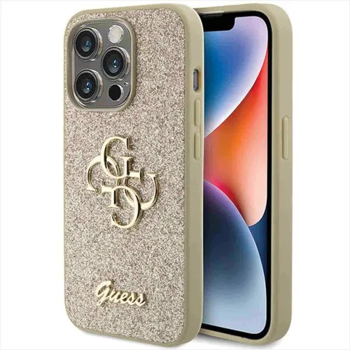 Guess Apple iPhone 15 Pro Schutzülle Case Hülle Glitter Script Big 4G Gold