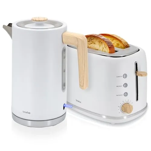 briebe Nordic Set Toaster & Wasserkocher 1,7L - Frühstücksset im skandinavischen Design mit 2-Scheiben-Toaster und 2200W Wasserkocher, ideal für schnelles Toasten und Kochvorgänge, BPA-frei und elegant.