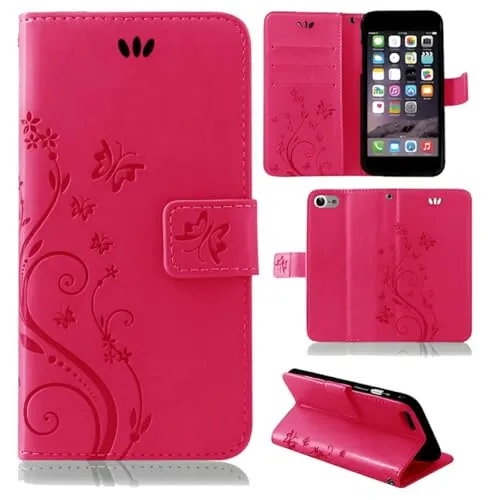 betterfon Hülle Kompatibel mit Apple iPhone 7 | Premium PU Leder Handyhülle Wallet Case für iPhone 7 | Schutzhülle Blumen Klapphülle Handyhülle | Pink