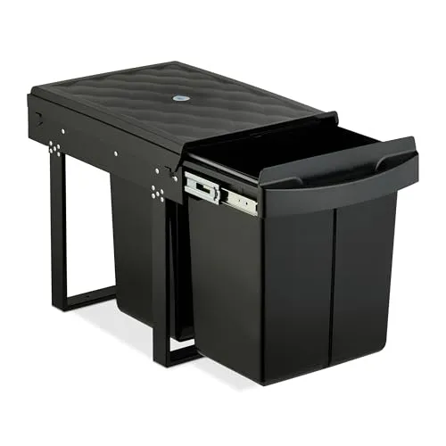 Relaxdays Einbaumülleimer mit 2 Fächern - Haushaltszubehör: Praktisches Mülltrennsystem mit 2 x 20 l Volumen, ausziehbar für einfache Handhabung und platzsparend unter dem Spülenschrank montierbar.