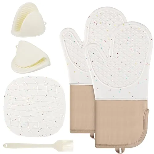 Ofenhandschuhe Topfhandschuhe Anti-Topfhandschuhe Hitzebestaendig 6er Set Topflappen Ofenhandschuhe Baumwolle Silikon Hitzebest Geeignet Küchenhandschuhe für Kochen Backen Grillen