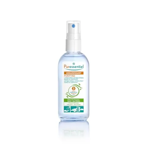 Puressentiel Desinfektionsspray-Lotion für Hände und Oberflächen 80 ml | Für Desinfizieren der Hände und Oberfläche. Eliminert über 99,0% der Viren und Bakterien