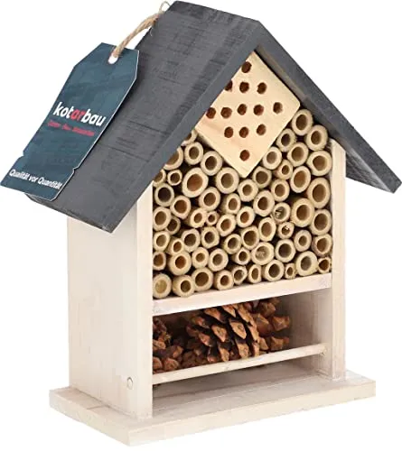 KOTARBAU® Insektenhaus – Nistkasten für Bienen - 80 x 150 x 200 mm - Wildbienenhaus - Insektenhotels – Holzhotel für Insekten - Weiß & Grau