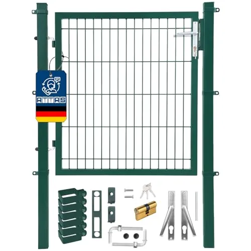 ATTAS Gartentor 100x100 cm | Grün - RAL6005 | Abschließbare Metalltür - SICHERHEIT FÜR IHREN GARTEN - Das abschließbare Gartentor aus robustem, pulverbeschichtetem Stahl bietet zuverlässigen Schutz für Ihr Grundstück. Vielseitig einsetzbar und passend für viele Gartenstile.