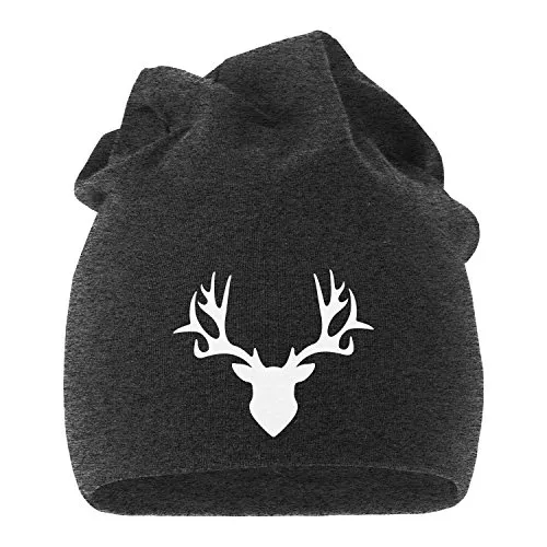 MoonWorks Jersey Beanie Einhorn Unicorn Anker Hipster Kackhaufen Läuft Meow Mütze Stern Herren Damen, Hirschgeweih dunkelgrau, unisize