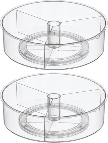 mDesign Lazy Susan Drehteller, geteilter Spinner für Küche/Bad, Speisekammer, Kühlschrank, Organisation, voll drehbarer Organizer für Lebensmittel, Gewürze und Gewürze, 2 Stück, transparent