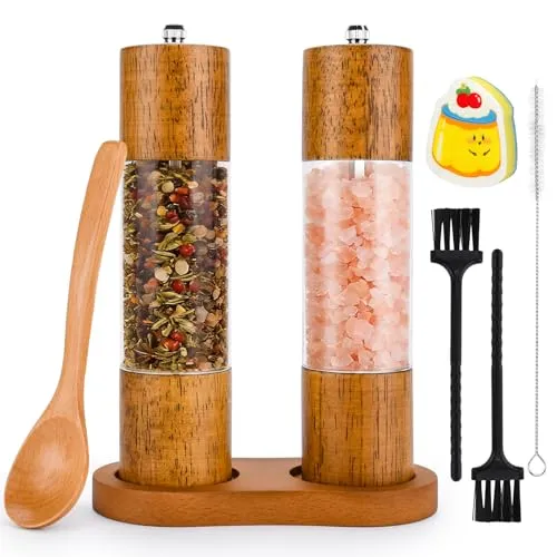 BBWELL Salz und Pfeffermühle Holz,Salz und Pfeffermühle Set,Holz-Pfeffermühle,Manuell Gewürzmühle Verstellbarem, Wiederverwendbar Keramischer Kern Mahlwerk,für Gewürze,Pfeffer,Chili