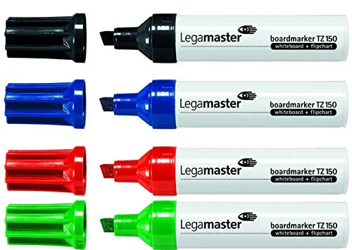Legamaster Boardmarker TZ 150, Keilspitze, 2-7 mm, Schreibfarbe: 4er sortiert (4 Stück), Sie erhalten 1 Packung á 4 Stück