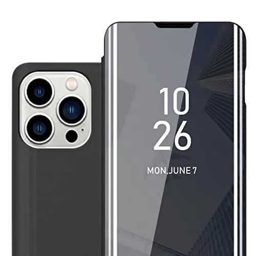 Cadorabo Hülle kompatibel mit Apple iPhone 14 PRO Schutzhülle TPU Silikon Case 360 View Spiegel, Slim Kratzfest Weiche Gummi mit Rundumschutz Cover Hülle für iPhone 14 PRO in Schwarz