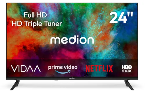 MEDION 59,8 cm (24 Zoll) HD Fernseher – Smart TV mit VIDAA und Streaming-Apps - 24-Zoll HD Smart TV mit integrierter WLAN-Funktion und Zugang zu beliebten Streaming-Diensten. Genießen Sie brillante Bildqualität und eine Vielzahl an Apps für Ihr Entertainment!