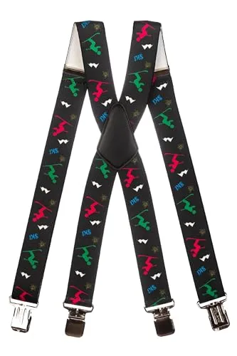 Olata Hosenträger für Skihosen | x- und y-förmige Hosenträger (Schwarz/Mehrfarbig) – 3 cm. 5-12 Jahre. X-Form