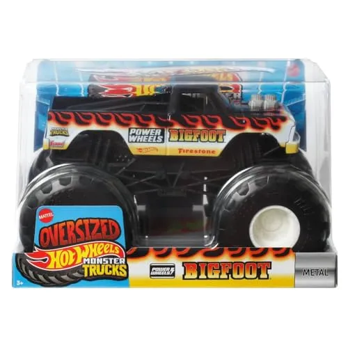 Hot Wheels Monster Trucks Bigfoot-Spielzeug, Flammen, Maßstab 1:24, für Kinder ab 3 Jahren