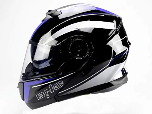 BNO Flip-2 Flup Up Helm Klapphelm Modular Helm (XL, Blau Schwarz) - Modularer Klapphelm für Motorradfahrer mit 1600 g Gewicht. Ausgereiftes Belüftungssystem und herausnehmbares Innenfutter für einfache Reinigung. Integrierter Sonnenschutz für zusätzlichen Komfort.
