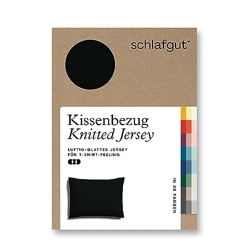 schlafgut Knitted Bio Kissenbezug 27001, Off-Black 70 x 90 cm - Hochwertiger Kissenbezug aus Bio-Baumwolle mit Elasthan, luftige, glatte Oberfläche für jeden Tag, pflegeleicht und ohne Bügeln – ideal für alle Jahreszeiten.