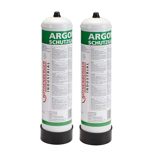 Rothenberger Argon Schutzgas Stahl-Einwegflasche 950 ml - 2er Set - Löt- & Schweißgeräte: 100% Argon für optimalen Schmelzschutz beim MIG-Schweißen, 950 ml pro Flasche, ideal für professionelle Schweißarbeiten.