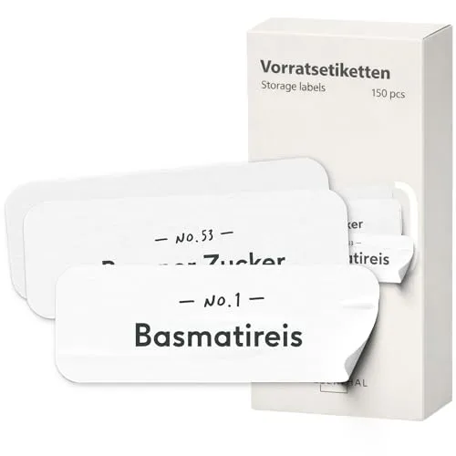 SILBERTHAL Vorratsgläser Etiketten Set (150 Stück) – wasserfest & selbstklebend, 120 vorgedruckt + 30 blanko, rückstandslos ablösbar & wiederverwendbar, 2 Größen (80×30 mm / 40×15 mm), matt weiß