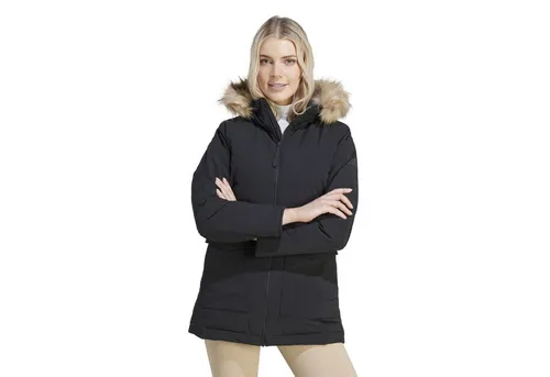 adidas Wintermantel Hooded Fur Parka - Wasserabweisend, Schwarz, Damen M - Funktionsjacken - Stylischer, wasserabweisender Parka mit Synthetik-Isolation für warme Tragekomfort. Abnehmbarer Kunstpelz und weitenregulierbare Bündchen für individuellen Style und perfekten Sitz.