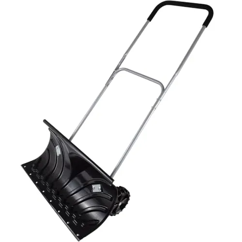 Agora-Tec® Schneeschieber mit Rädern 66 cm Mobile – fahrbarer Schneeräumer mit extra breitem Kunststoffblatt & schwenkbarem Doppel-Stahlstiel mit Softgriff