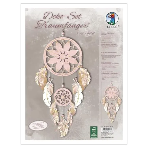 Ursus 21560001F - Deko Set Traumfänger Rosé/Gold, Set enthält Material für 2 Traumfänger, beidseitig bedruckt, diverse Stanzteile, Perlen, Kordel