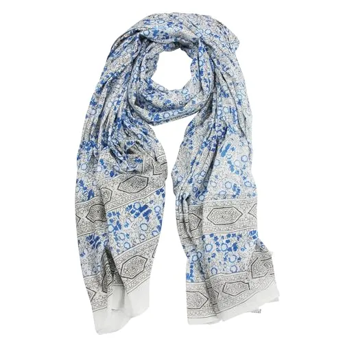 Freak Scene Baumwolltuch - Pareo - Sarong - Indisches Muster 01 - weiß-blau