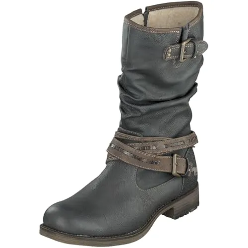 Winterstiefel MUSTANG SHOES Damen, modisch & bequem - Stylische Winterstiefel aus Lederimitat mit Zierschnallen, ideal für kalte Tage. Warmfutter sorgt für angenehmen Tragekomfort.