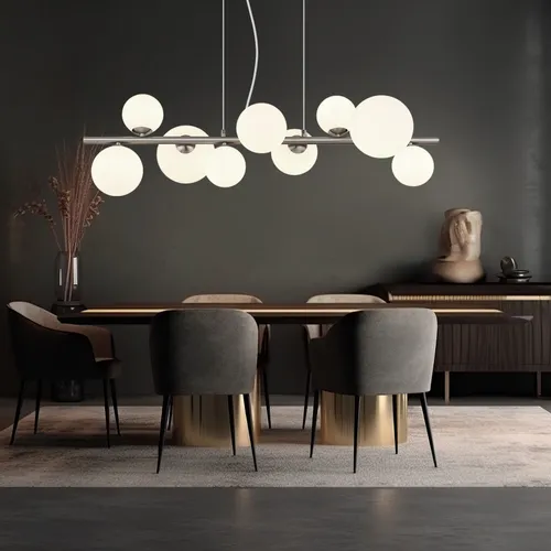 LED Hängeleuchte Höhenverstellbar mit Glaskugeln - Moderne Esszimmerlampe aus opalem Glas und nickel Metall, individuell höhenverstellbar für perfekte Lichtakzente. Inklusive 9x G9 LED mit warmweißem Licht für eine gemütliche Atmosphäre.