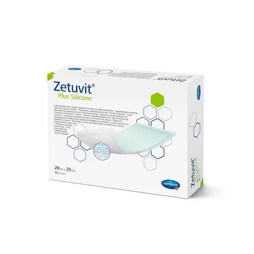 Hartmann Zetuvit® Plus Silicone Wundauflage 20x25 cm - Hochsaugfähige Wundauflage mit Silikon-Wundkontaktschicht, ideal für die Behandlung mittelstark bis stark exsudierender Wunden. Komfortabel und luftdurchlässig für eine ungestörte Wundheilung.