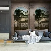 PROFHOME 382491-GU Fototapete Architektur in Grau-Grün-Beige-Blau - Hochwertige Vliestapete mit modernem Architektur-Muster, ideal für Wohnzimmer, Schlafzimmer und mehr. Einfach anzubringen und restlos trocken abziehbar.