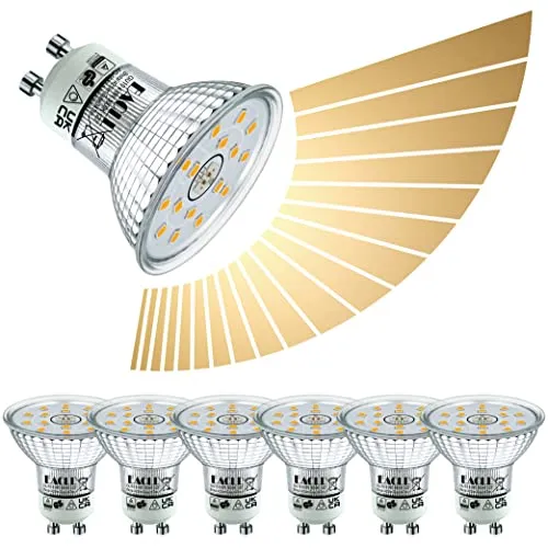 EACLL GU10 LED Warmweiss 4.8W Stufenlos Dimmbar Leuchtmittel, 6er-Pack, 425 Lumen 3000K Birnen, AC 230V Flimmerfrei Strahler, Abstrahlwinkel 120° Spot, Kontinuierlich Dimmen über Dimmer, Ø50xH53mm