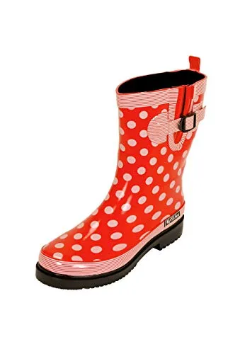 MADSea Damen Gummistiefel Ocean Halbschaft, Rot mit weißen Punkten - Wanderschuhe: Stilvolle Damen Gummistiefel mit rutschfester Sohle und kälteisolierender Einlegesohle - ideal für nasse Tage und Outdoor-Abenteuer.