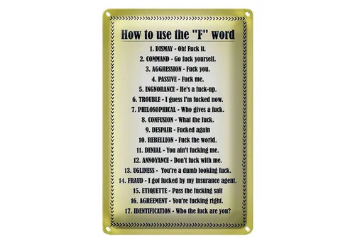 Roomando Metallschild Spruch 12x18cm How to use the F word