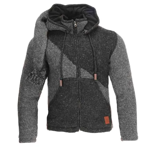 Strickjacke Goa Wolle Winter Jacke Fleecefutter Zipfelkapuze Unisex Fair Damen Herren Alternativ, Größe:S
