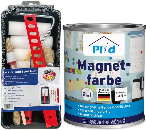 Magnetfarbe 0,75L Anthrazitgrau mit Anstreichset - Farben: Hochdeckende, schnelltrocknende Magnetfarbe für ca. 4m², ideal für kreative Magnetwände in jedem Raum.