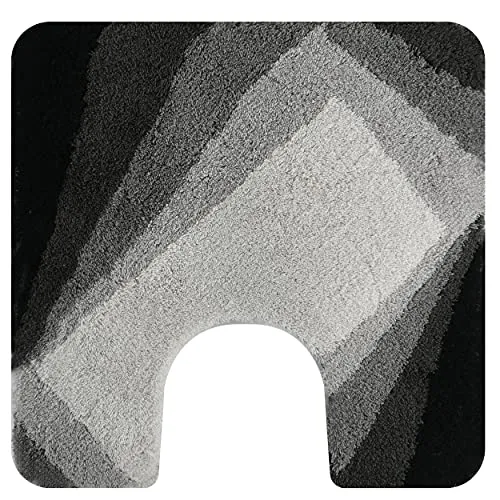 Spirella Badteppich Badematte Duschvorleger Hochflor | flauschig | rutschhemmend | geeignet für Fußbodenheizung | 55x55 cm Grau, Grey, 55 x 55 cm mit WC Ausschnitt