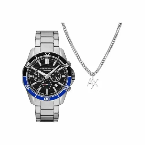 Armani Exchange Herren Analog Quarz Uhr AX7166SET - Elegante Armbanduhr mit 44-mm-Gehäuse und Edelstahlarmband. Wasserdicht bis 100m, ideal für Sport und Alltag. 2 Jahre Herstellergarantie.