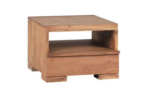 FINEBUY Nachtschrank SuVa2471_1 - Massivholz Nachttisch 40x40x30 cm mit Schub - Nachtschränke – Handgefertigter Akazien-Massivholz-Nachtschrank mit großer Ablagefläche und praktischem Schubladenfach für optimalen Stauraum.