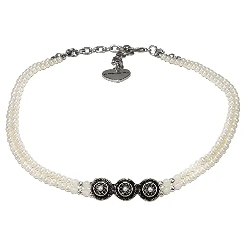 Alpenflüstern Trachten-Mini-Perlen-Kropfkette Magda - elegante Trachtenkette - nostalgischer Damen-Trachtenschmuck, filigrane Dirndlkette (creme-weiß) DHK315