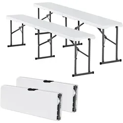 VEVOR Klappbank 2 x Bierbank Faltbar 182cm Weiß - Gartenbänke mit bequemen Sitzgelegenheiten, sicher und stabil. Einfach zusammenzufalten und ideal für Camping oder Gartenpartys.