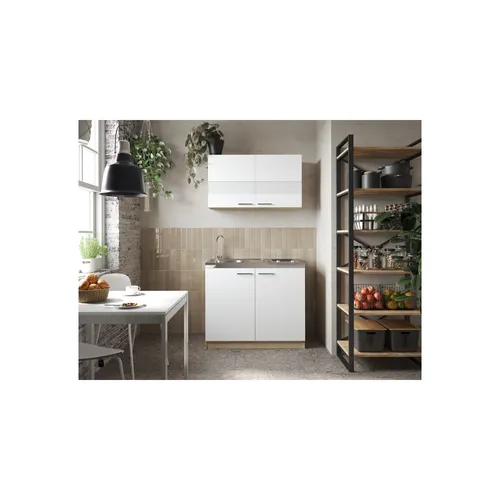 Respekta Merle Küchenmöbel Set 3 - weiß - Küchenmöbel Set 3 mit 1 Spülenunterschrank, 1 Oberschrank und 1 Spülenabdeckung mit integriertem Glaskeramikkochfeld – stilvolles Design in Weiß und Eiche Säge.