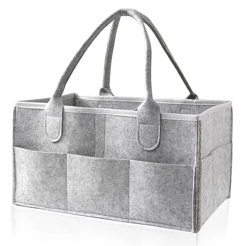 AEESRRU Baby Windel Caddy Organizer Korb tragbar Storage Bin groß Kindergarten Tasche mit Wechselbaren Fächer für für Wickelkommode, Beißring, Windel, Best Baby Geschenk Korb (Hellgrau)